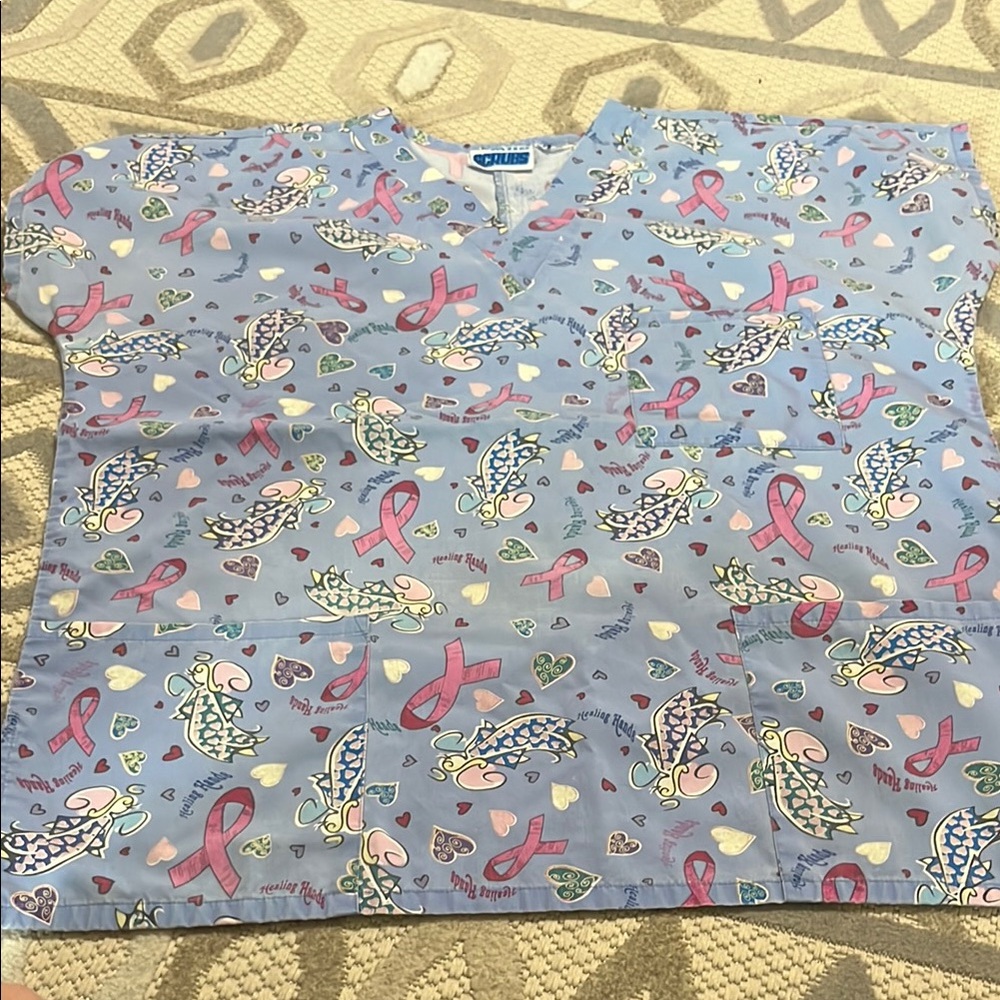 Smart Scrubs Boxy Blue Pink Floral Tee